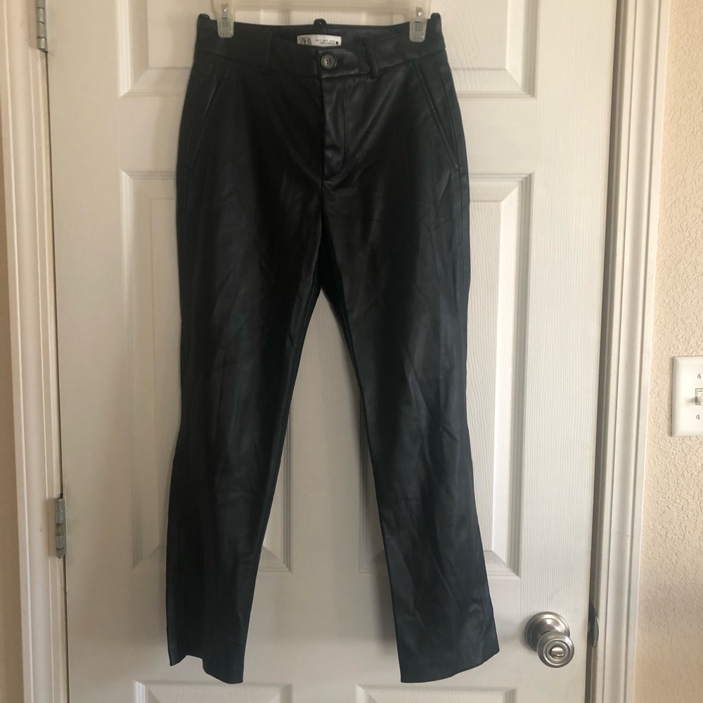 Zara Black Faux Leather Slim Pants